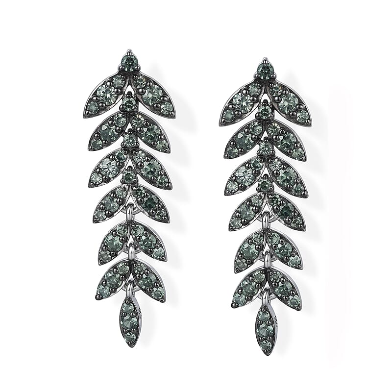 Luxuriant Lab Grown Green Diamond (IR) (SI) 1.00 ctw Verdant Leaf Wrap Earrings in Rhodium Over Sterling Silver