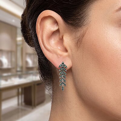 Luxuriant Lab Grown Green Diamond (IR) (SI) 1.00 ctw Verdant Leaf Wrap Earrings in Rhodium Over Sterling Silver