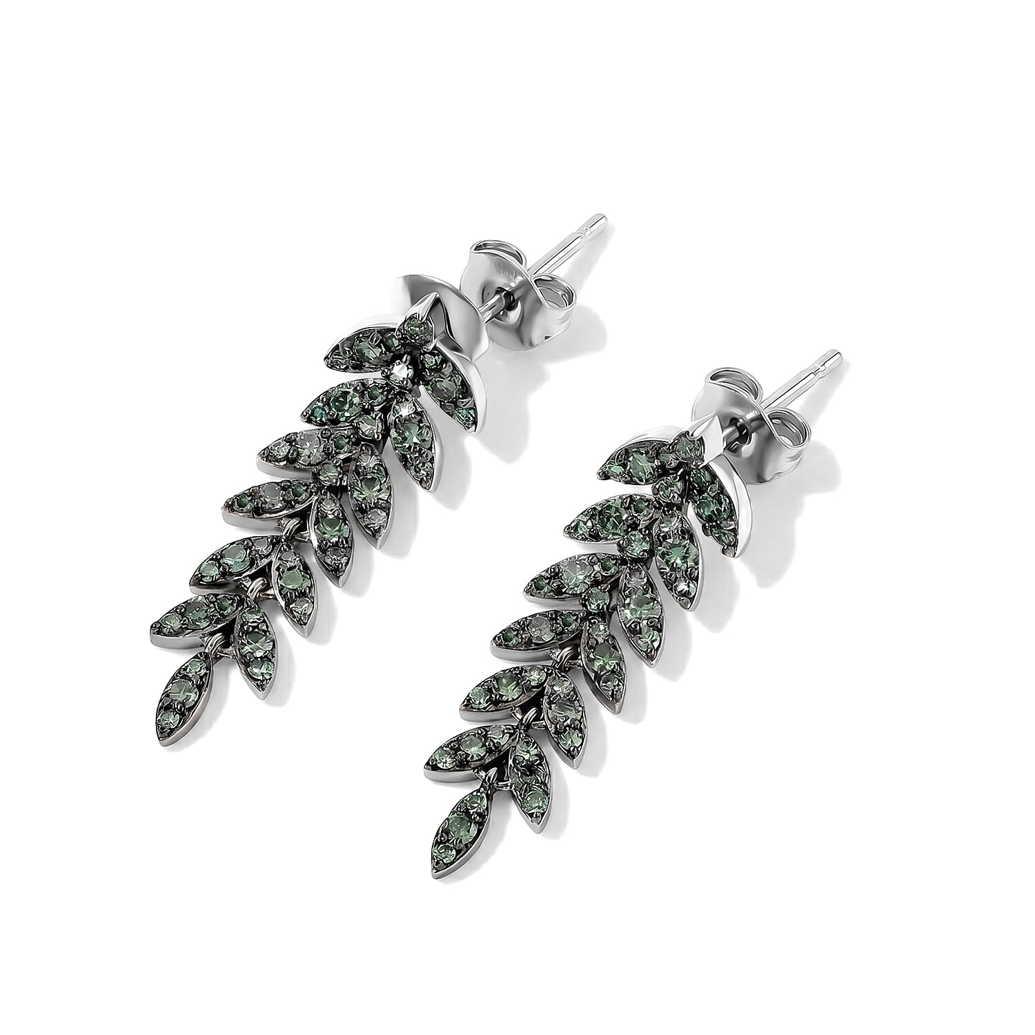 Luxuriant Lab Grown Green Diamond (IR) (SI) 1.00 ctw Verdant Leaf Wrap Earrings in Rhodium Over Sterling Silver
