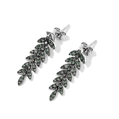 Luxuriant Lab Grown Green Diamond (IR) (SI) 1.00 ctw Verdant Leaf Wrap Earrings in Rhodium Over Sterling Silver