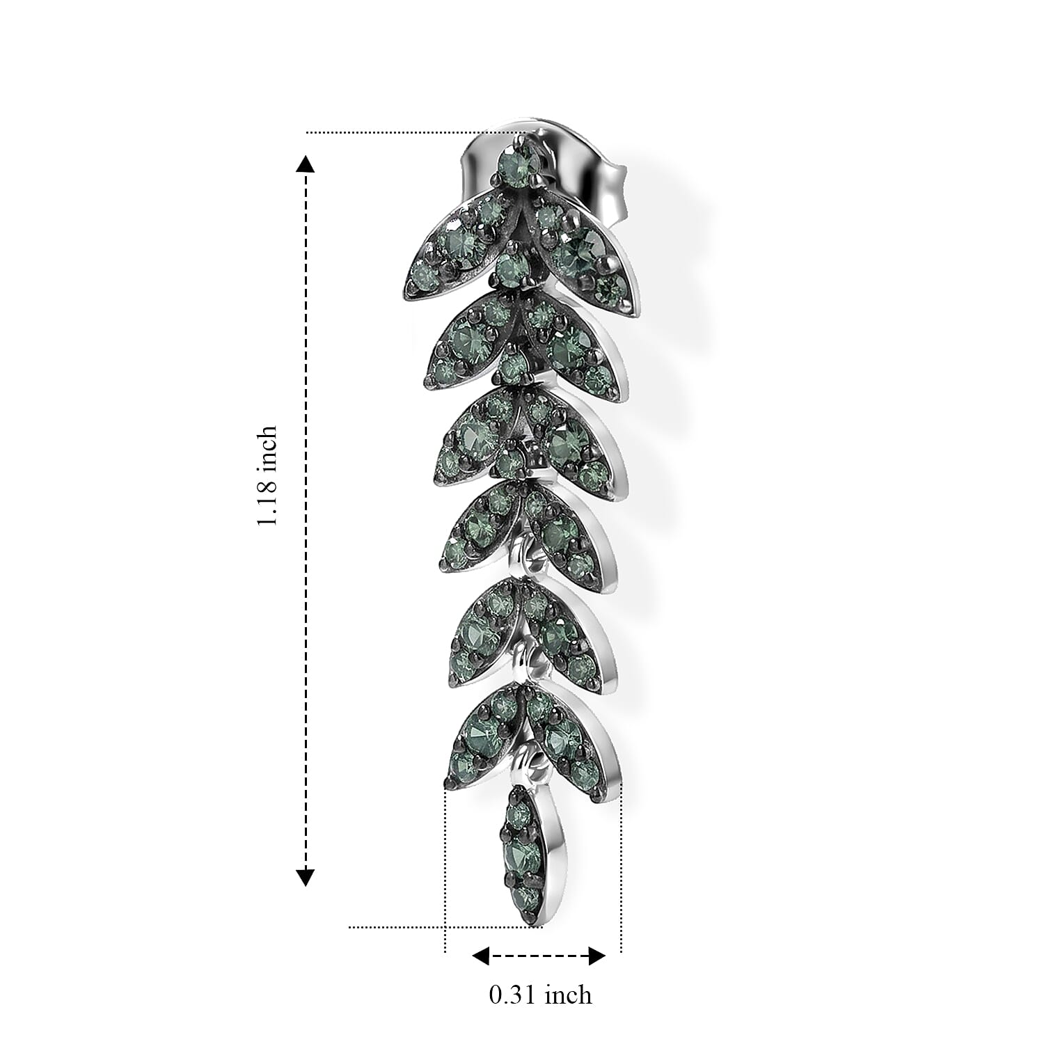 Luxuriant Lab Grown Green Diamond (IR) (SI) 1.00 ctw Verdant Leaf Wrap Earrings in Rhodium Over Sterling Silver