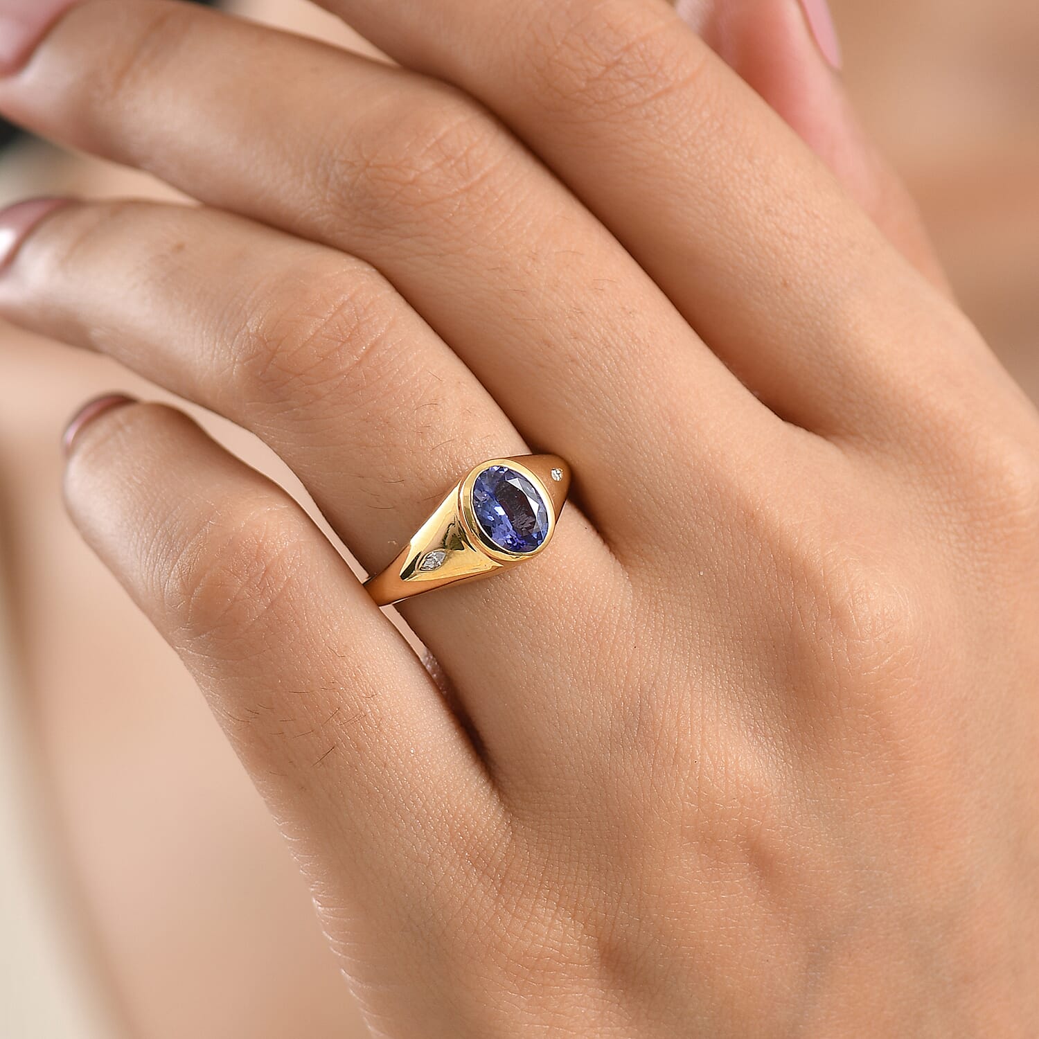 Doorbuster D'Joy Tanzanite and Moissanite 1.35 ctw Majestic Mosaic Ring in 18K Vermeil Yellow Gold Over Sterling Silver (Size 10.0)