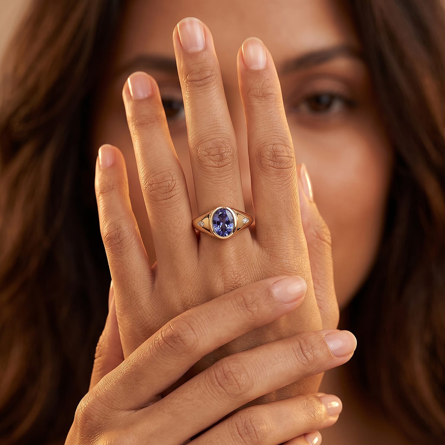 Doorbuster D'Joy Tanzanite and Moissanite 1.35 ctw Majestic Mosaic Ring in 18K Vermeil Yellow Gold Over Sterling Silver (Size 10.0)