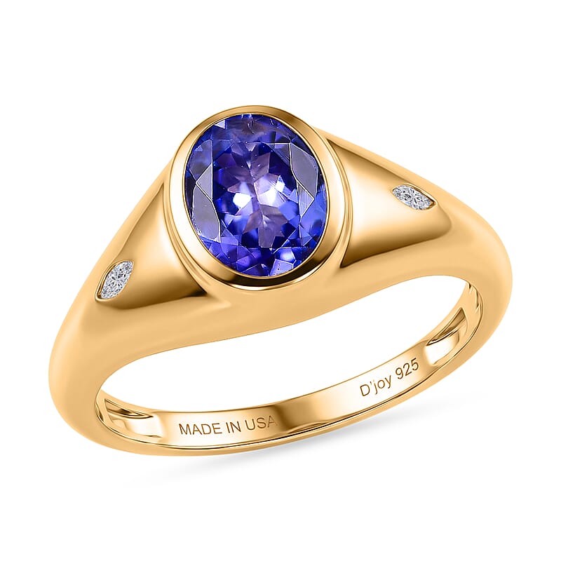 D'Joy Tanzanite and Moissanite 1.35 ctw Majestic Mosaic Ring in 18K Vermeil Yellow Gold Over Sterling Silver (Size 6.0)