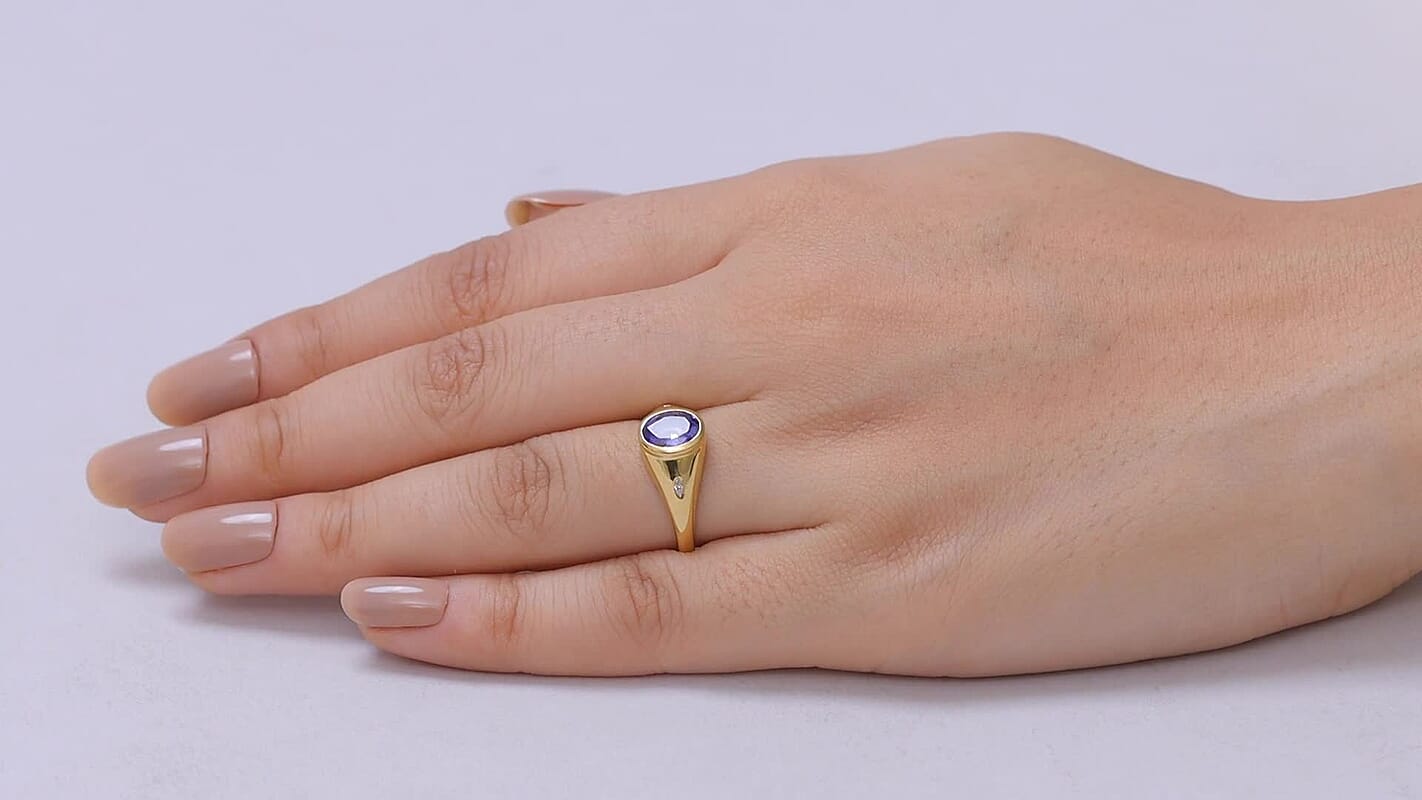 D'Joy Tanzanite and Moissanite 1.35 ctw Ring in 18K Vermeil Yellow Gold Over Sterling Silver
