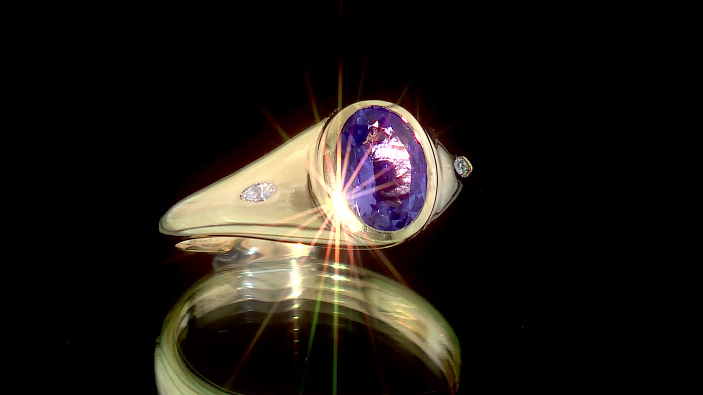 D'Joy Tanzanite and Moissanite 1.35 ctw Ring in 18K Vermeil Yellow Gold Over Sterling Silver