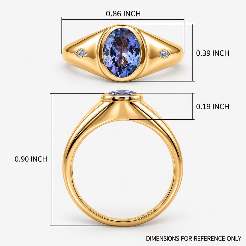 D'Joy Tanzanite and Moissanite 1.35 ctw Majestic Mosaic Ring in 18K Vermeil Yellow Gold Over Sterling Silver (Size 7.0)