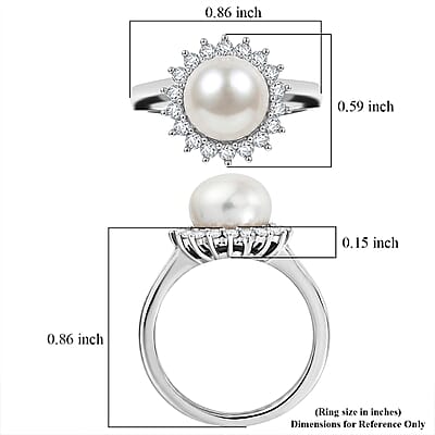 EverTrue Freshwater Pearl and Moissanite 0.35 ctw Starlight Pearl Ring in Platinum Bond (Size 11.0)