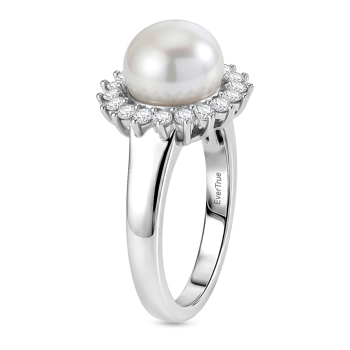 EverTrue Freshwater Pearl and Moissanite 0.35 ctw Starlight Pearl Ring in Platinum Bond (Size 6.0)