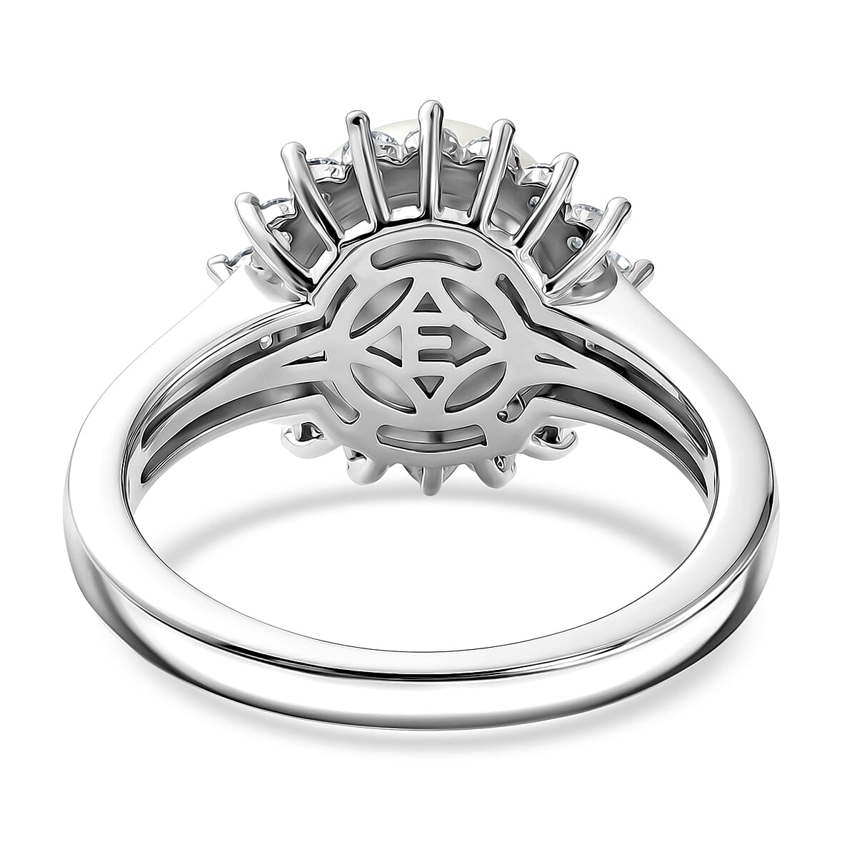 EverTrue Freshwater Pearl and Moissanite 0.35 ctw Starlight Pearl Ring in Platinum Bond (Size 6.0)