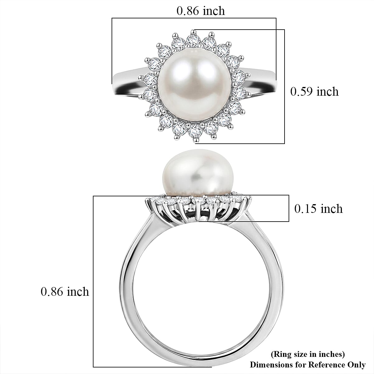 EverTrue Freshwater Pearl and Moissanite 0.35 ctw Starlight Pearl Ring in Platinum Bond (Size 6.0)