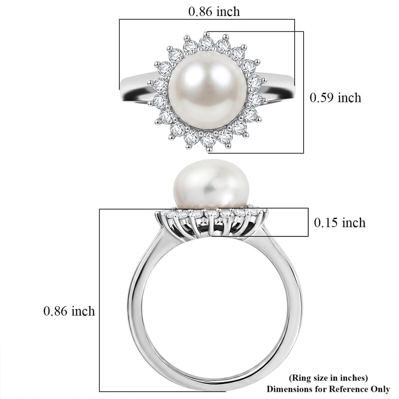EverTrue Freshwater Pearl and Moissanite 0.35 ctw Starlight Pearl Ring in Platinum Bond (Size 7.0)