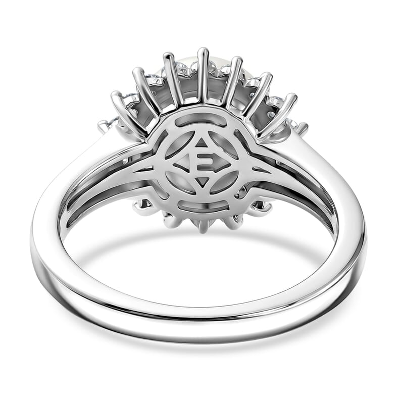 EverTrue Freshwater Pearl and Moissanite 0.35 ctw Starlight Pearl Ring in Platinum Bond (Size 9.0)