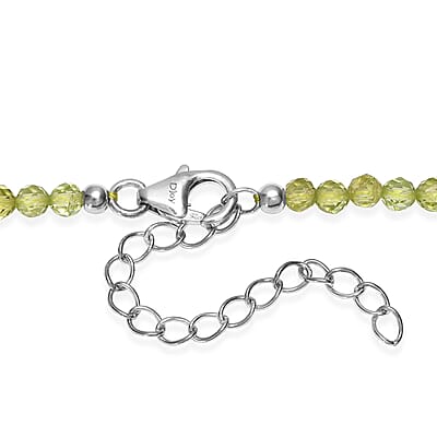 D'Joy Hebei Peridot 43.00 ctw Beaded Necklace in Rhodium Over Sterling Silver (18-20 Inches)
