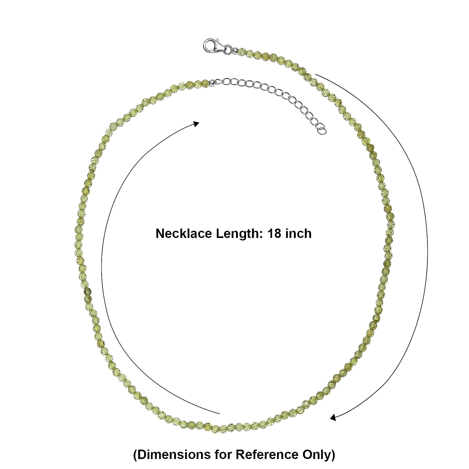 D'Joy Hebei Peridot 43.00 ctw Beaded Necklace in Rhodium Over Sterling Silver (18-20 Inches)