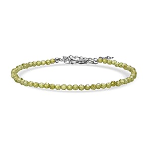 D'Joy Hebei Peridot 10.00 ctw Beaded Bracelet in Rhodium Over Sterling Silver (7.25-9.25In)