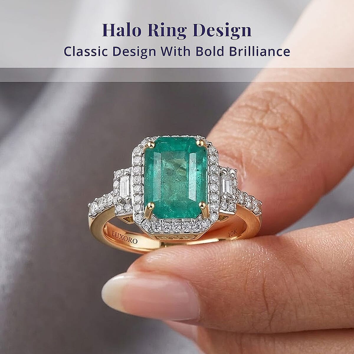 Luxoro AAA Kagem Zambian Emerald and Diamond I2 3.00 ctw Ring in 10K Yellow Gold (Size  10.0) image number 4