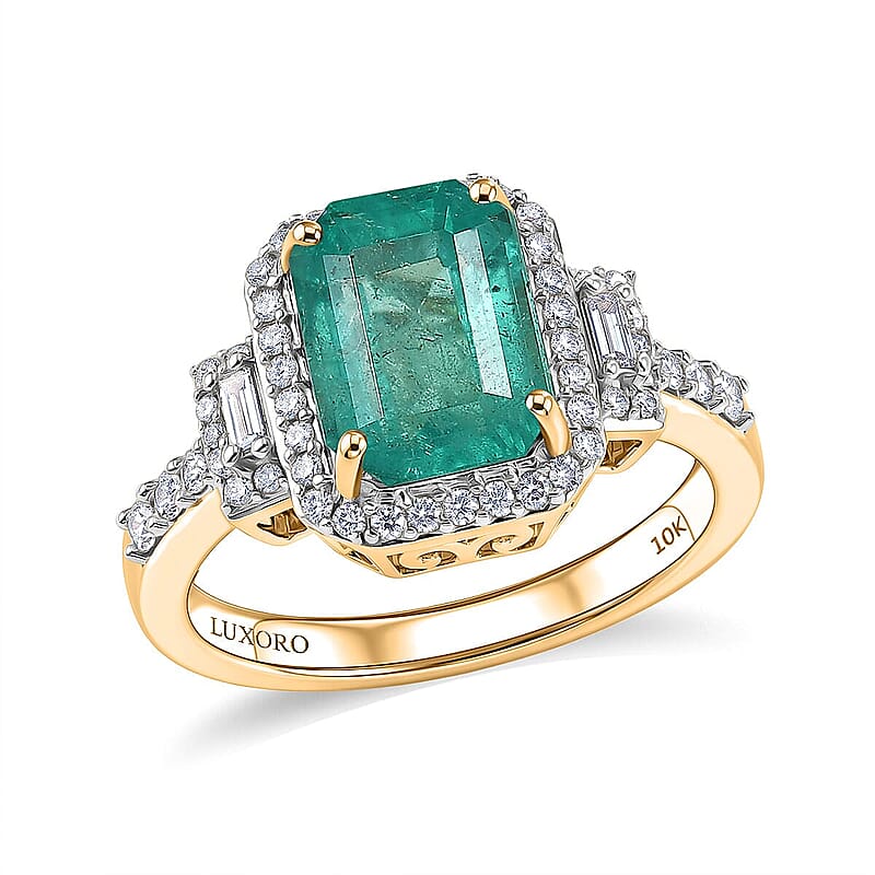Luxoro AAA Kagem Zambian Emerald and Diamond I2 3.00 ctw Ring in 10K Yellow Gold (Size  5.0)