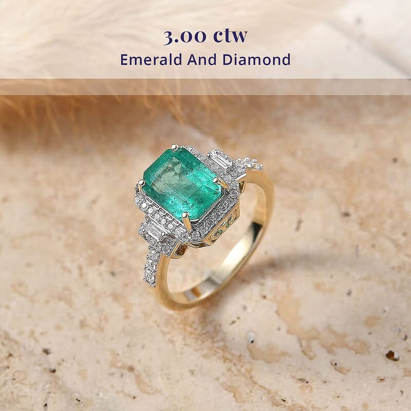 Luxoro AAA Kagem Zambian Emerald and Diamond I2 3.00 ctw Ring in 10K Yellow Gold (Size  5.0)