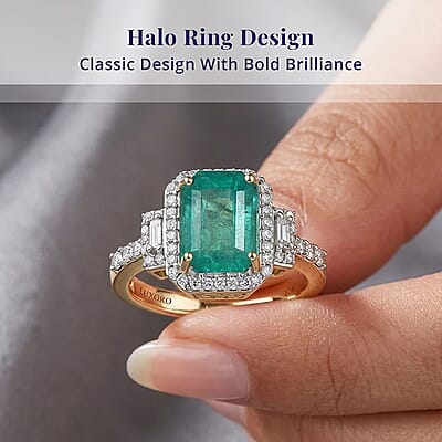 Luxoro AAA Kagem Zambian Emerald and Diamond I2 3.00 ctw Ring in 10K Yellow Gold (Size  5.0)
