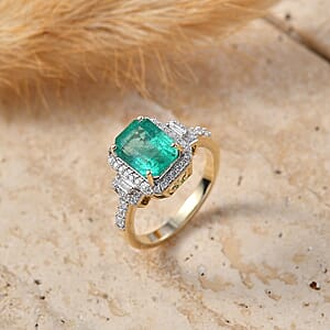 Luxoro AAA Kagem Zambian Emerald and Diamond I2 3.00 ctw Ring in 10K Yellow Gold (Size  6.0)