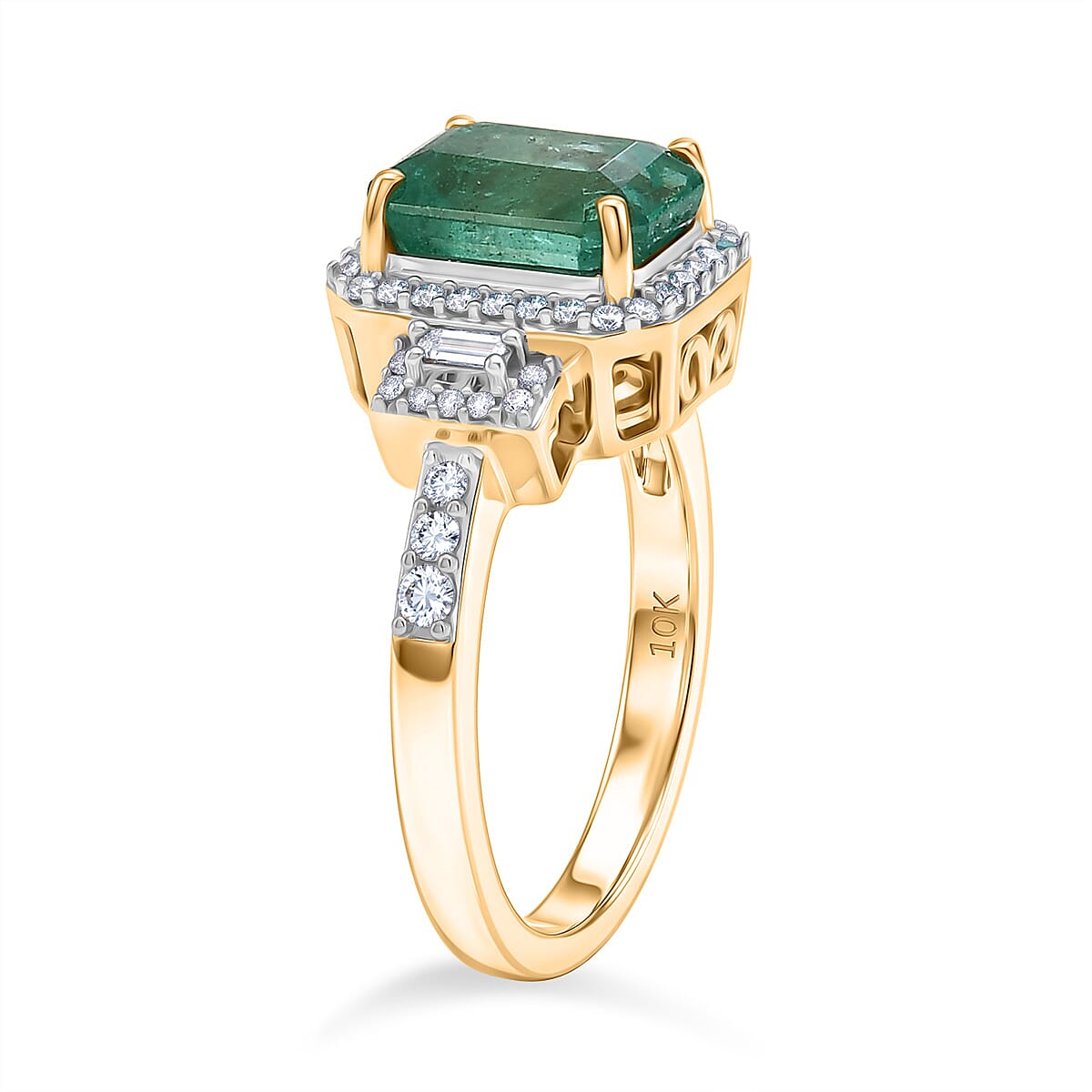 Luxoro AAA Kagem Zambian Emerald and Diamond I2 3.00 ctw Ring in 10K Yellow Gold (Size  8.0) image number 3