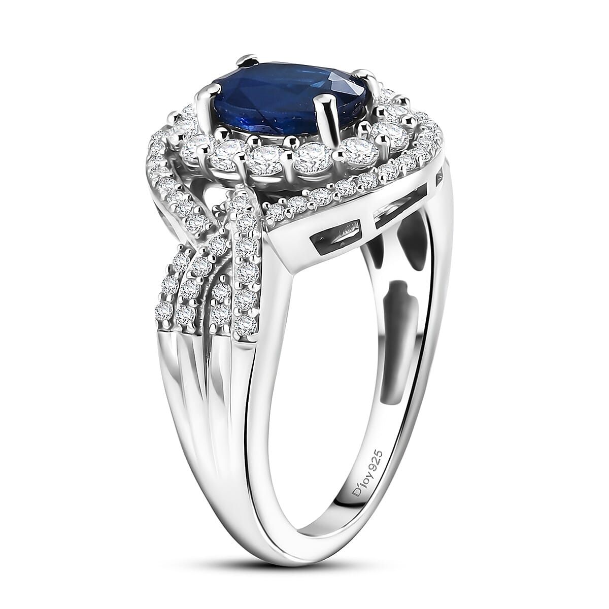 D'Joy Premium Tanzanian Blue Spinel and White Zircon 2.85 ctw Beaded Mirror Ring in Rhodium Over Sterling Silver (Size 9.0)