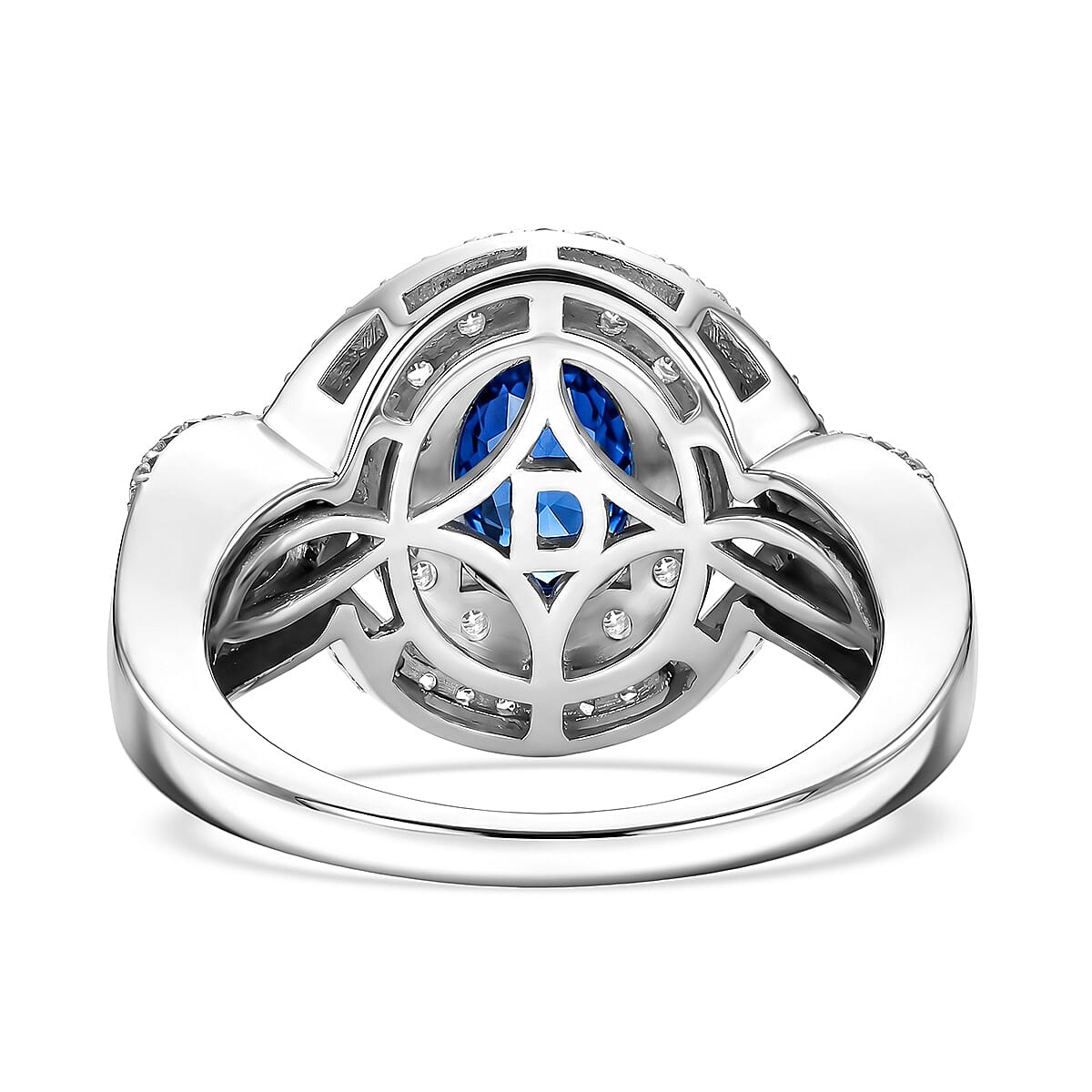 D'Joy Premium Tanzanian Blue Spinel and White Zircon 2.85 ctw Beaded Mirror Ring in Rhodium Over Sterling Silver (Size 9.0)