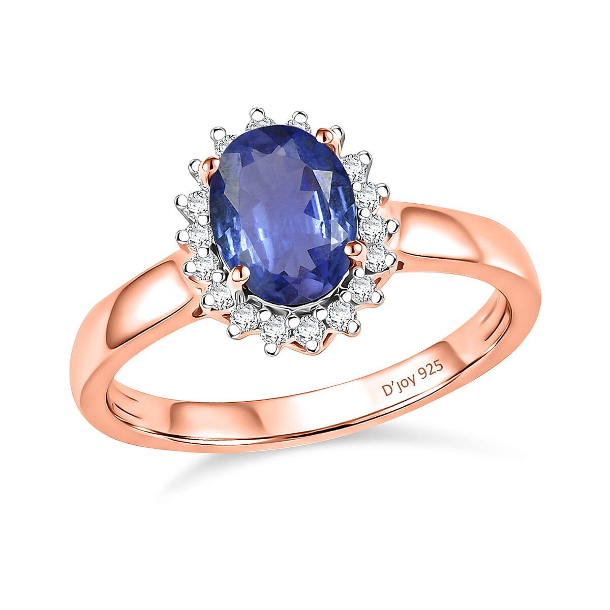 D'Joy Premium Tanzanite and Diamond 1.53 ctw Ring in 18K Vermeil Rose Gold Over Sterling Silver (Size 4.0)