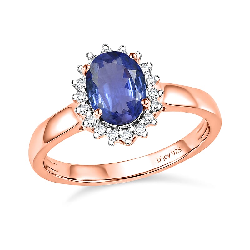 D'Joy Premium Tanzanite and Diamond 1.53 ctw Ring in 18K Vermeil Rose Gold Over Sterling Silver (Size 4.0)