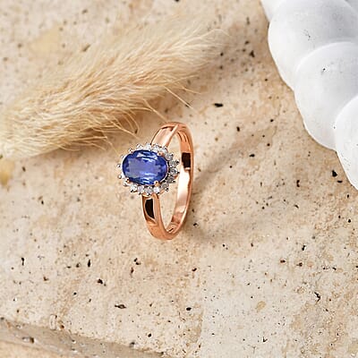 D'Joy Premium Tanzanite and Diamond 1.53 ctw Ring in 18K Vermeil Rose Gold Over Sterling Silver (Size 4.0)