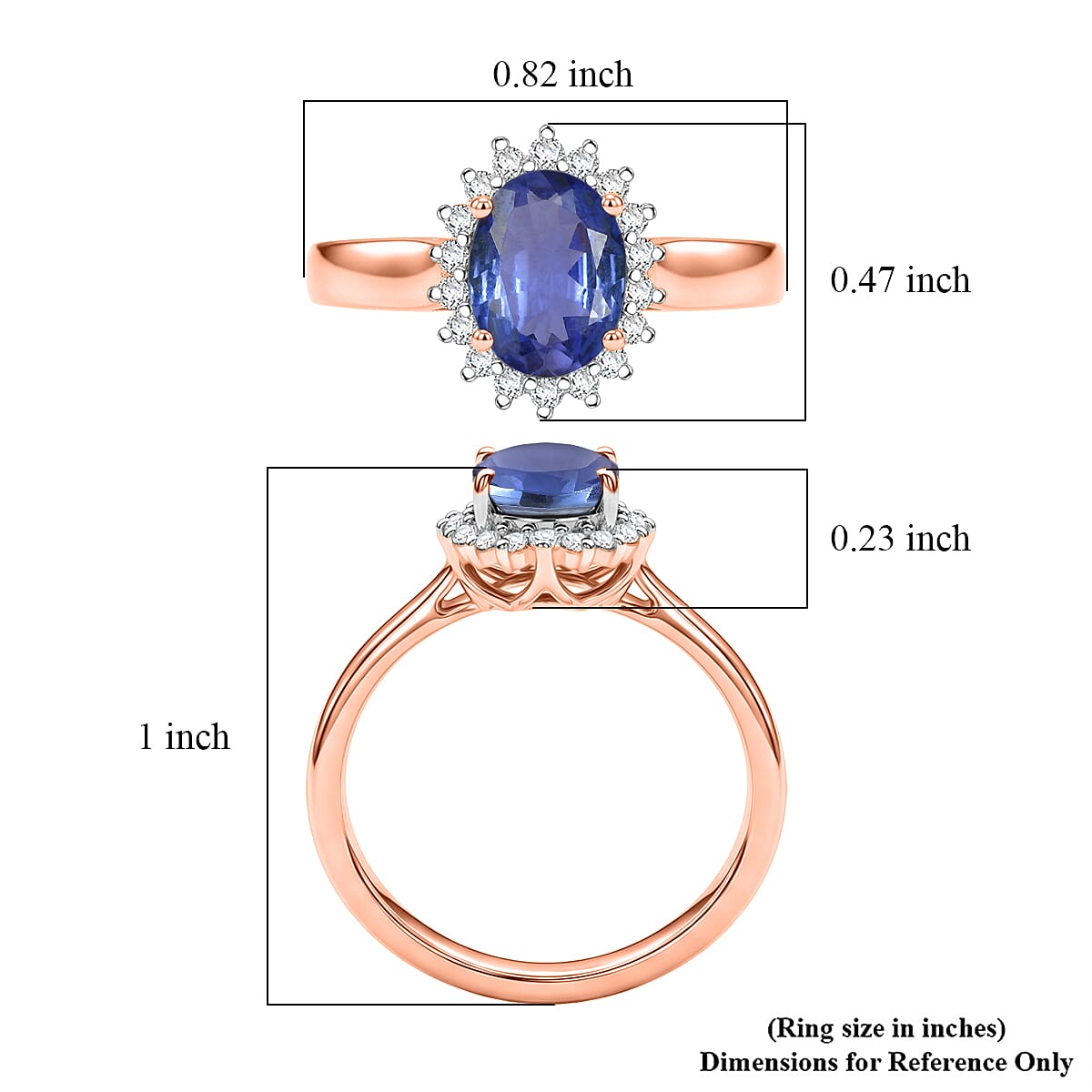 D'Joy Premium Tanzanite and Diamond 1.53 ctw Ring in 18K Vermeil Rose Gold Over Sterling Silver (Size 4.0)