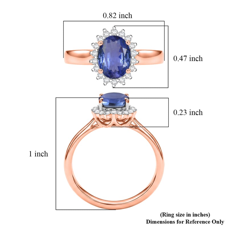 D'Joy Premium Tanzanite and Diamond 1.53 ctw Ring in 18K Vermeil Rose Gold Over Sterling Silver (Size 4.0)