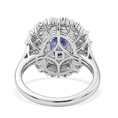 D'Joy Tanzanite and Multi Gemstone 1.35 ctw Royal Twilight Pearl Ring in Rhodium Over Sterling Silver (Size 6.0)