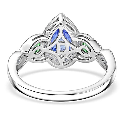 D'Joy Tanzanite and Multi Gemstone 1.75 ctw Twilight Garden Ring in Rhodium Over Sterling Silver (Size 6.0)
