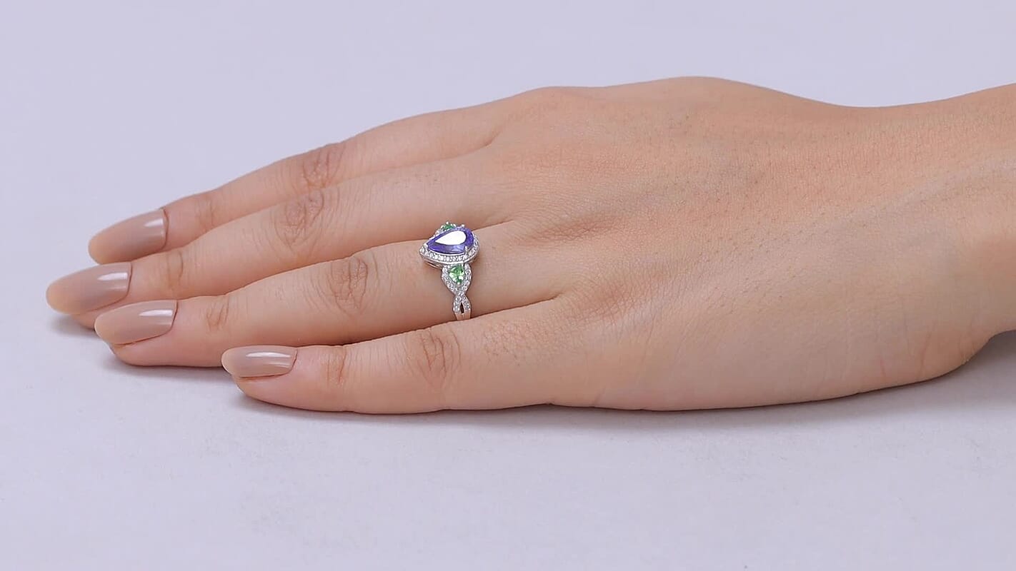 D'Joy Tanzanite, Multi Gemstone Ring in Rhodium Over Sterling Silver (Size 10.0) 1.75 ctw