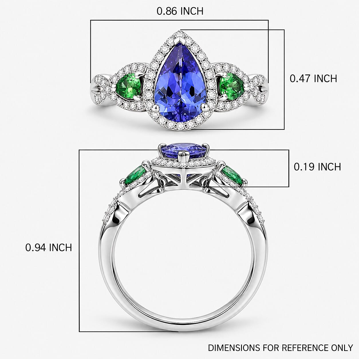 D'Joy Tanzanite and Multi Gemstone 1.75 ctw Twilight Garden Ring in Rhodium Over Sterling Silver (Size 7.0)