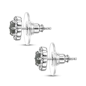 D'Joy Narsipatnam Alexandrite and Moissanite 0.75 ctw Floral Halo Studs Earrings in Rhodium Over Sterling Silver