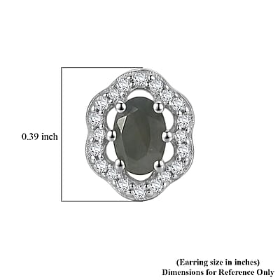 D'Joy Narsipatnam Alexandrite and Moissanite 0.75 ctw Floral Halo Studs Earrings in Rhodium Over Sterling Silver