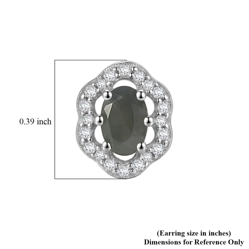 D'Joy Narsipatnam Alexandrite and Moissanite 0.75 ctw Floral Halo Studs Earrings in Rhodium Over Sterling Silver