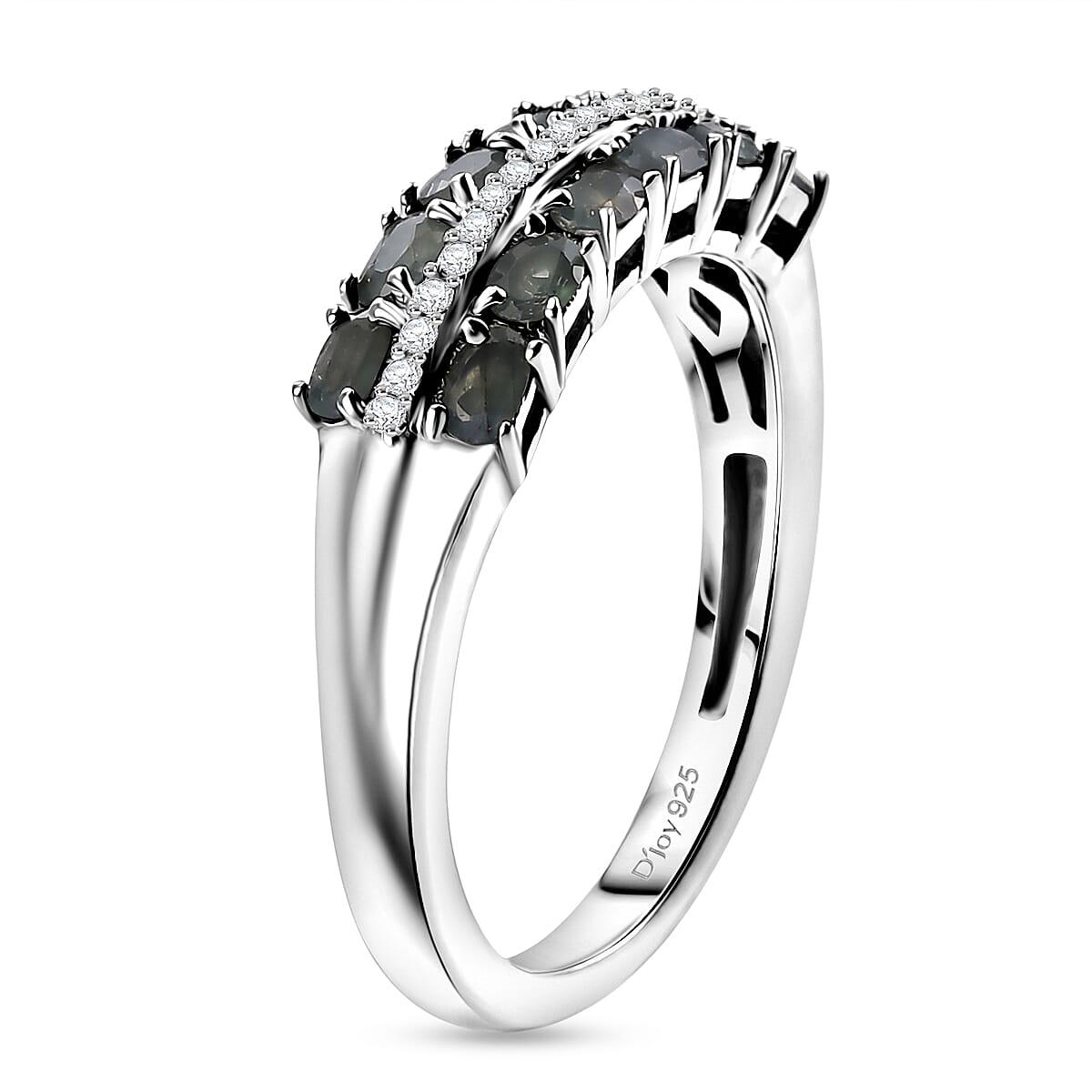 D'Joy Narsipatnam Alexandrite and Lab Grown Diamond G-H SI 0.90 ctw Double Bloom Band Ring in Rhodium Over Sterling Silver (Size 10.0) image number 3