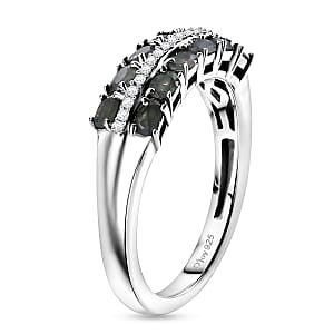 D'Joy Narsipatnam Alexandrite and Lab Grown Diamond G-H SI 0.90 ctw Double Bloom Band Ring in Rhodium Over Sterling Silver (Size 10.0)