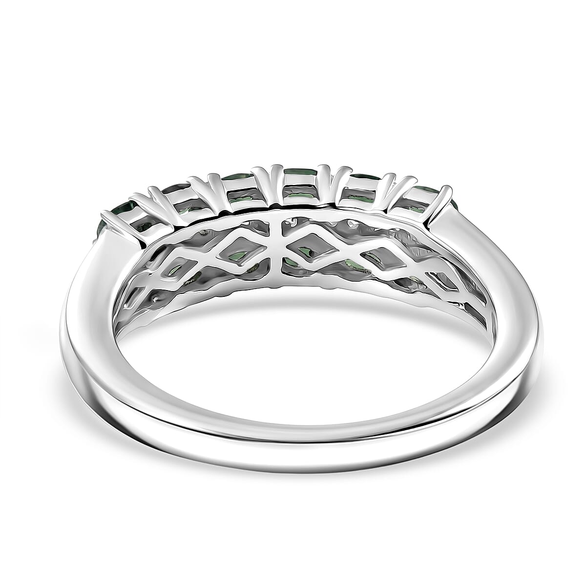 D'Joy Narsipatnam Alexandrite and Lab Grown Diamond G-H SI 0.90 ctw Double Bloom Band Ring in Rhodium Over Sterling Silver (Size 10.0) image number 4