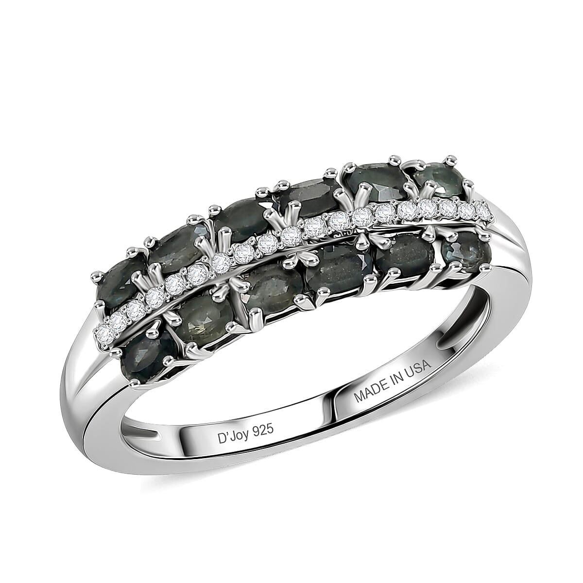 D'Joy Narsipatnam Alexandrite and Lab Grown Diamond G-H SI 0.90 ctw Double Bloom Band Ring in Rhodium Over Sterling Silver (Size 6.0)