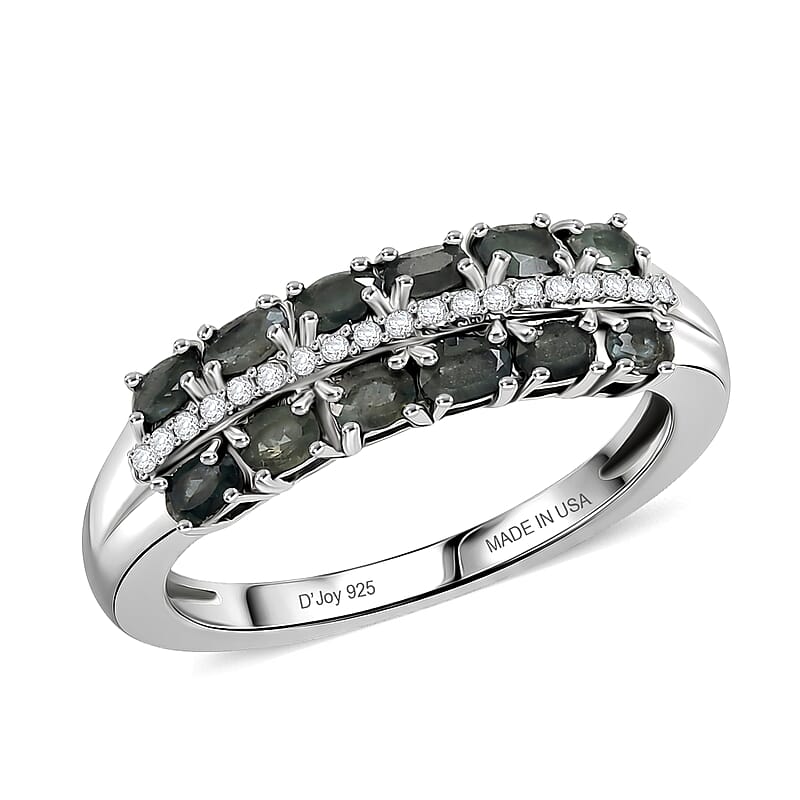 D'Joy Narsipatnam Alexandrite and Lab Grown Diamond G-H SI 0.90 ctw Double Bloom Band Ring in Rhodium Over Sterling Silver (Size 6.0)