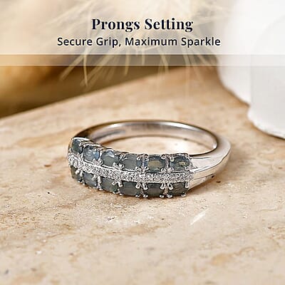 D'Joy Narsipatnam Alexandrite and Lab Grown Diamond G-H SI 0.90 ctw Double Bloom Band Ring in Rhodium Over Sterling Silver (Size 6.0)
