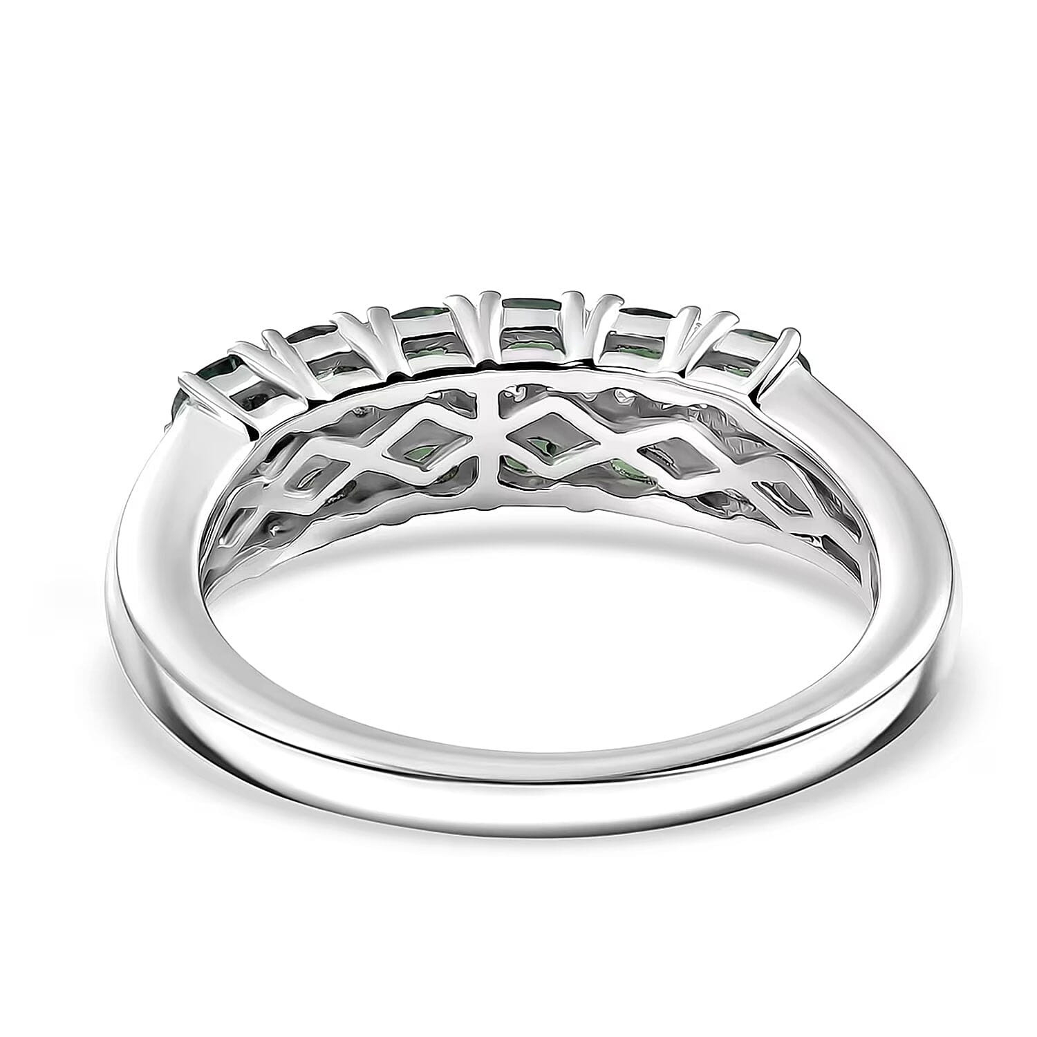 D'Joy Narsipatnam Alexandrite and Lab Grown Diamond G-H SI 0.90 ctw Double Bloom Band Ring in Rhodium Over Sterling Silver (Size 6.0)