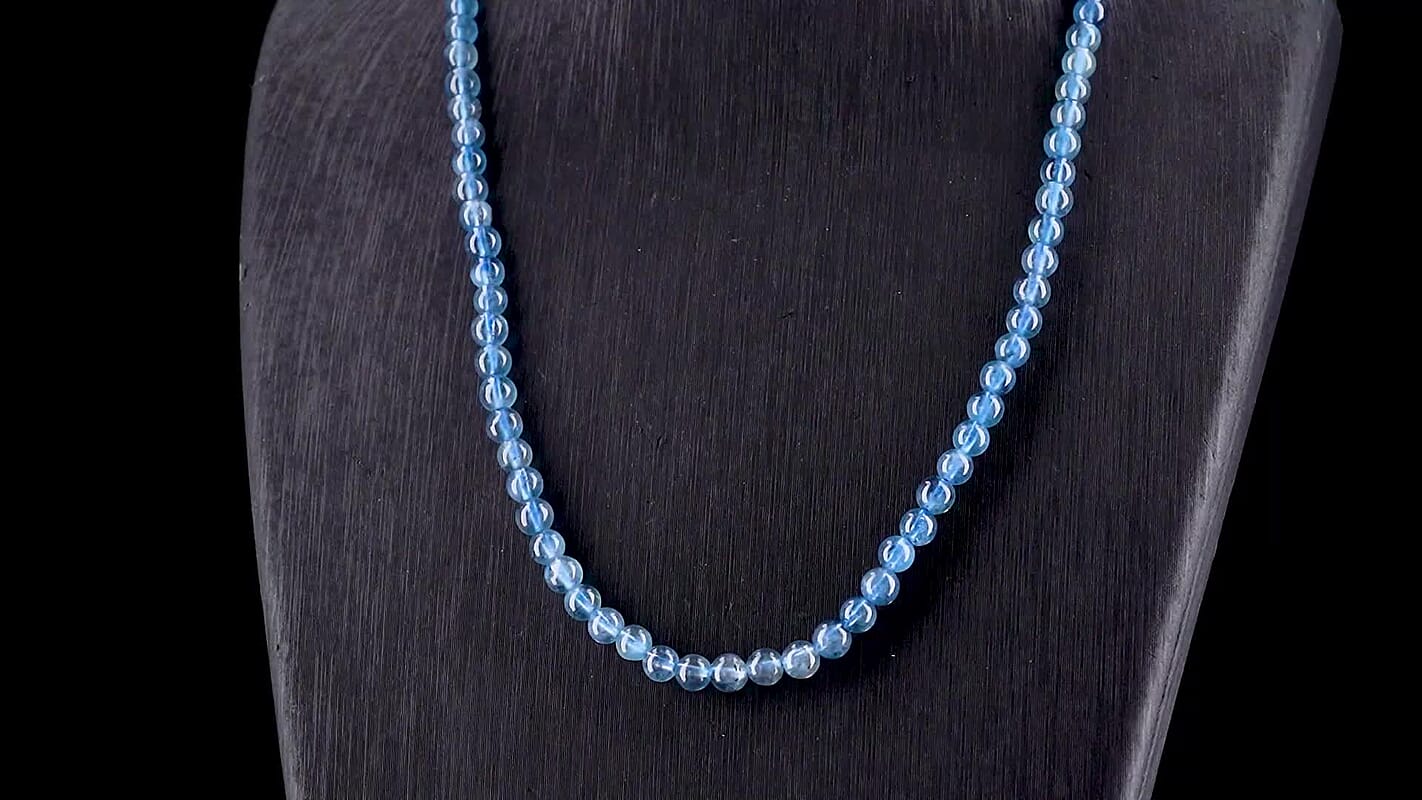 D''Joy Premium Santamaria Aquamarine Beaded Necklace (18-20 Inches) in Rhodium Over Sterling Silver 90.00 ctw