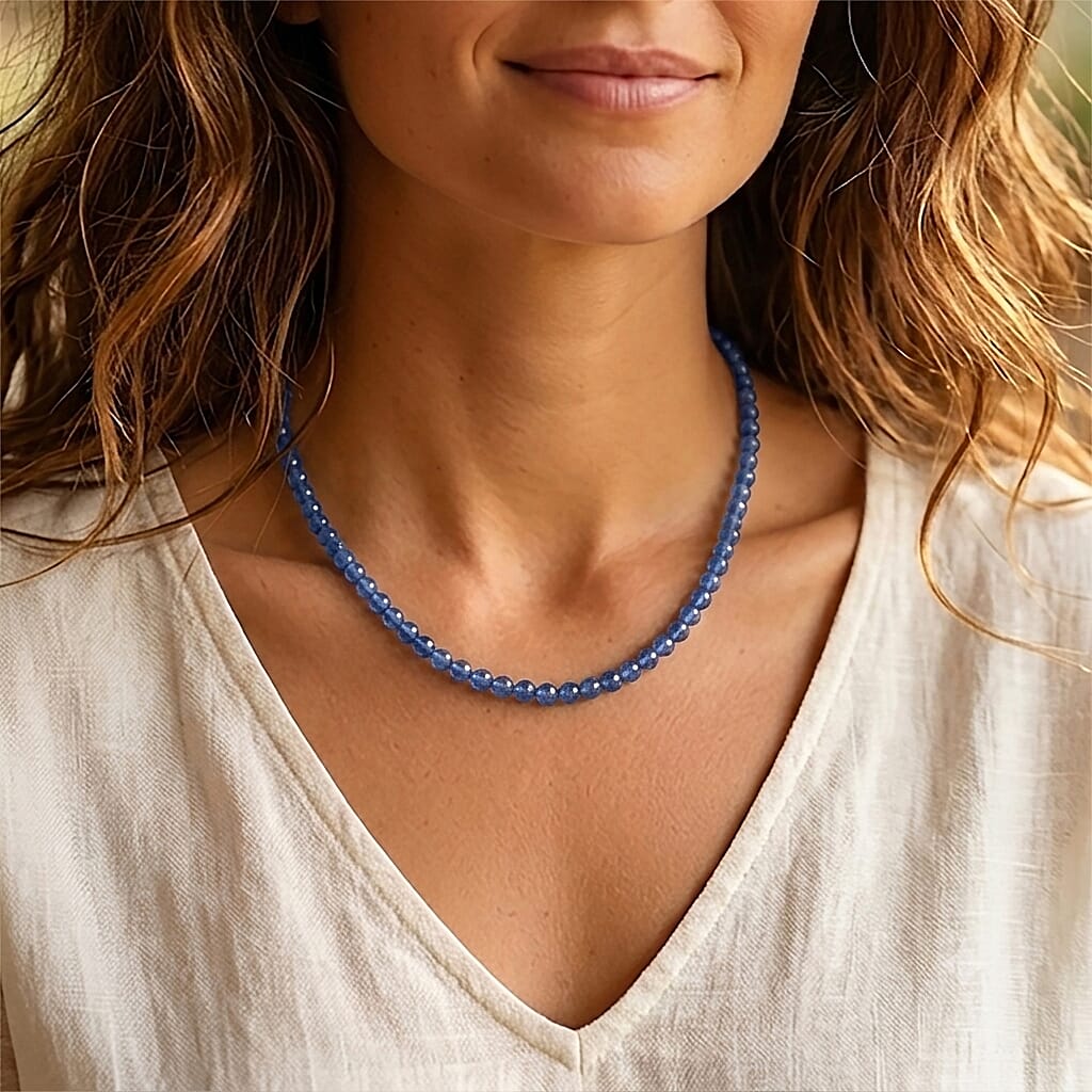 D''Joy Premium Santamaria Aquamarine Beaded Necklace (18-20 Inches) in Rhodium Over Sterling Silver 90.00 ctw