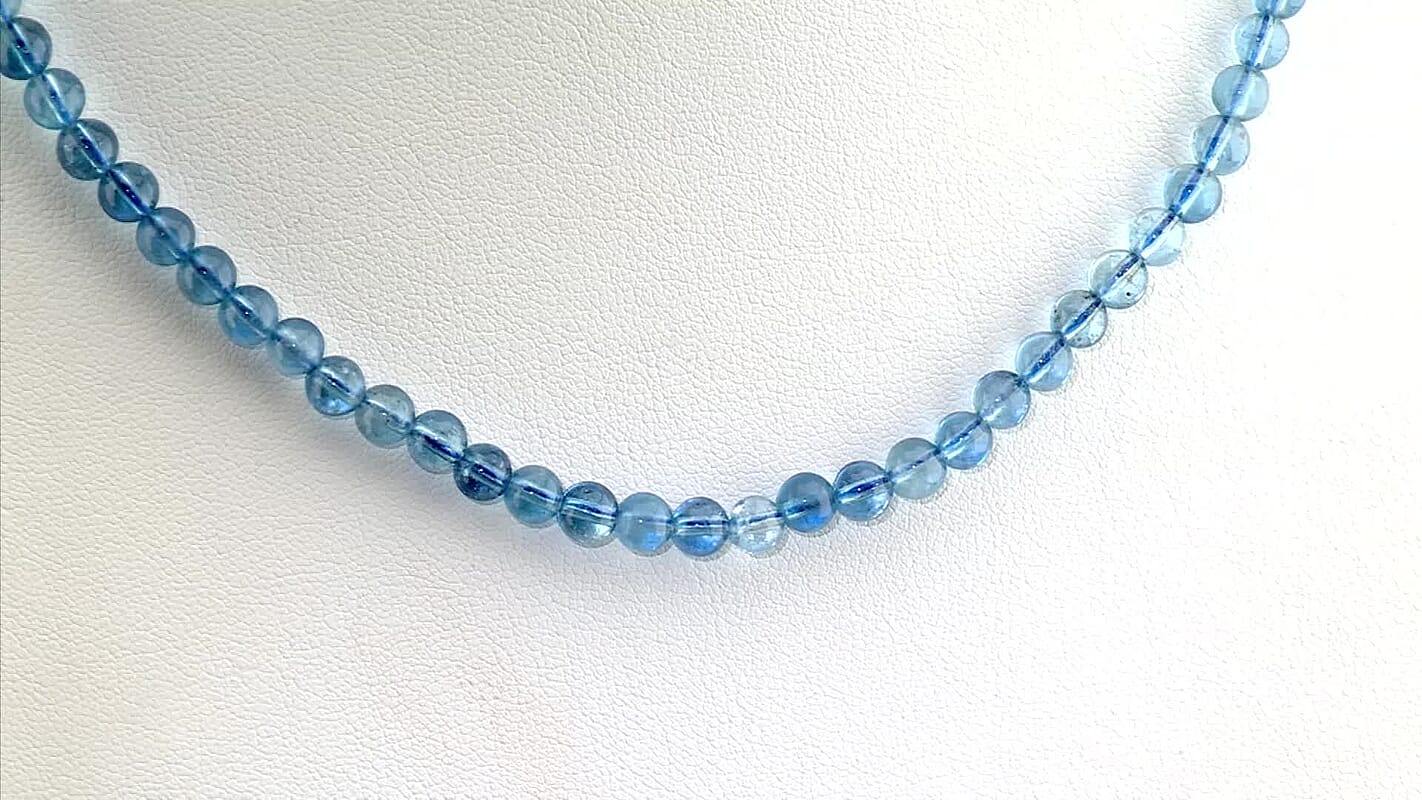 D''Joy Premium Santamaria Aquamarine Beaded Necklace (18-20 Inches) in Rhodium Over Sterling Silver 90.00 ctw